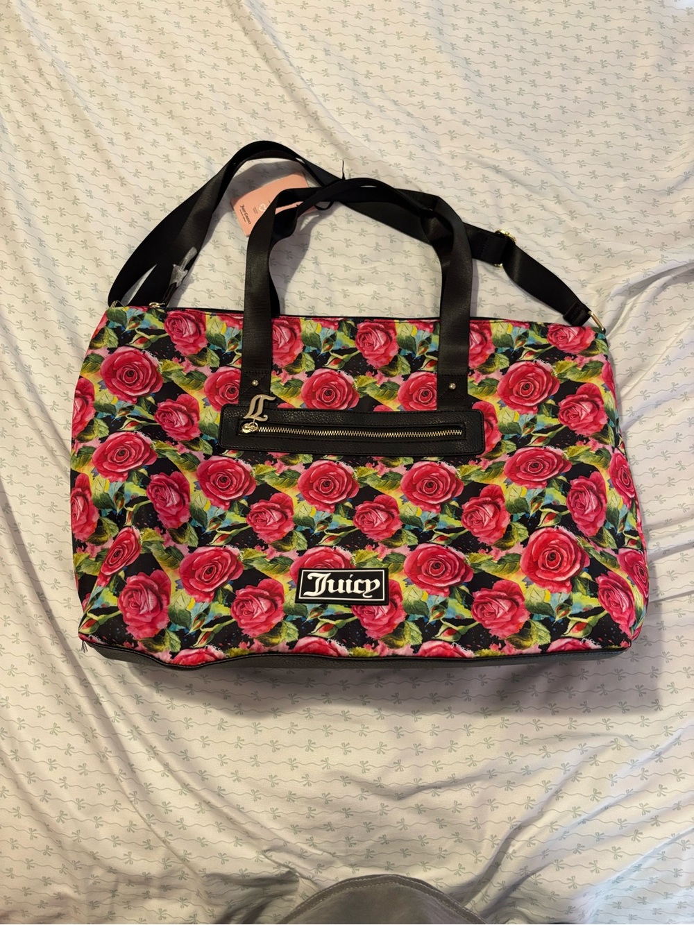 Juicy Couture Red Rose-Print Tote with Black Straps